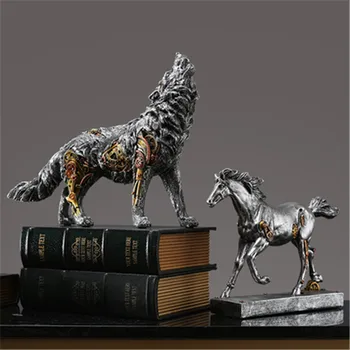 

Nordic Industrial Style Inspirational Wolf Art Sculpture Abstract Horse Resin Crafts Creative Office Restaurant Home Decor A1473