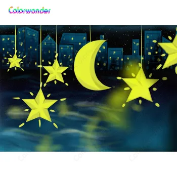 

Comic Starry Night Moon Builduings Photocall Child Photography Backdrop Personalized Photographic Backgrounds For Photo Studio