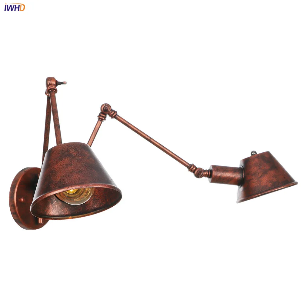 

IWHD Loft Decor Industrial Retro Wall Lights For Home Bedroom Stair Mirror Light 2 Heads Swing Long Arm Vintage Wall Lamp Sconce