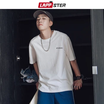 

LAPPSTER Men Kpop Harajuku T Shirt 2020 Mens Colorful White Letter Print Streetwear T-shirts Male Cotton Black Casual Tees Tops