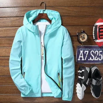 

Men's Jacket Hoodie Thin Sports Quick Dry Windbreaker Coat Zip Up Hooded 2019