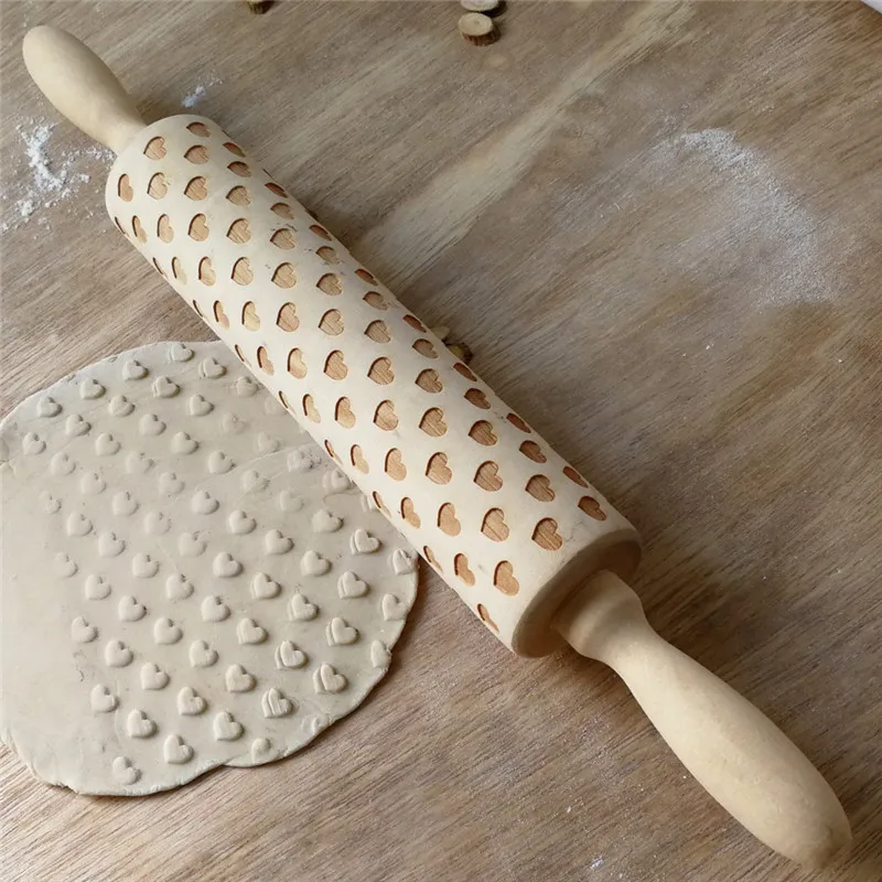 Christmas Party Wooden Valentine's Day Love Rolling Pin Carving Embossed Cookie Dough Stick | Дом и сад