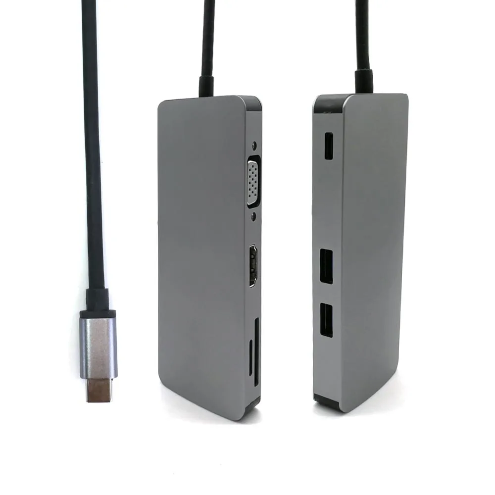 USB C концентратор к USB3.0 HDMI VGA RJ45 Gigabit Ethernet SD/TF PD адаптер зарядки USB C док-станция Тип c хаб-конвертер 8 в 1