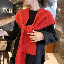 Knitted Wool Hooded Scarf Women Autumn and Winter All-match Solid Color Long Neckerchief Net Red Winter Warm Shawl