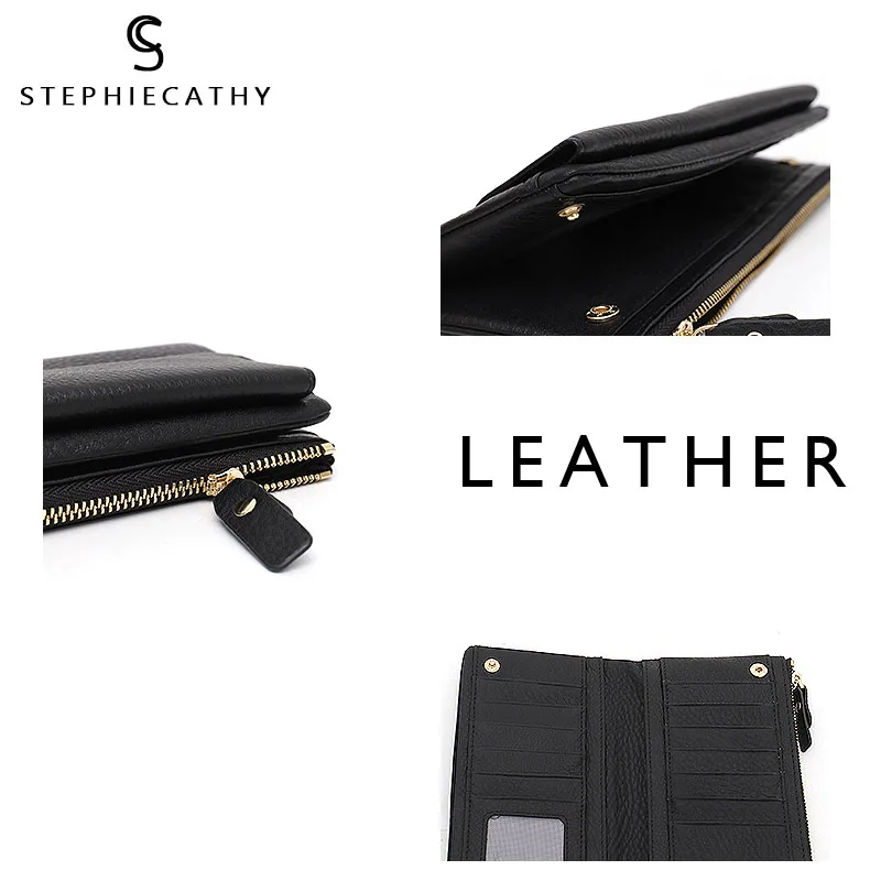 Kopen Sc Luxe Lederen Vrouwen Lange Portemonnee Vrouwelijke Functionele Multi Zakken Tas Dames Lederen Card Houders Purse Notecase Burse