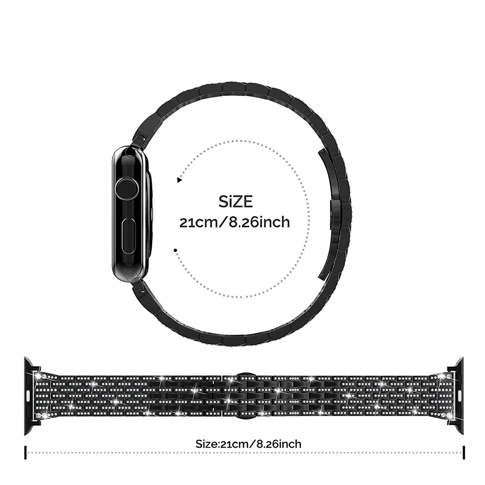 Роскошный Алмазный металлический ремешок из нержавеющей стали для Apple Watch 38 мм 42 мм 40 мм 44 мм семь бусин стальной ремешок для iwatch 1 2 3 4 5
