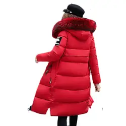 Новые женские длинные куртки размера плюс с хлопковой подкладкой, зимние теплые ватные женские парки с капюшоном, верхняя одежда с меховым