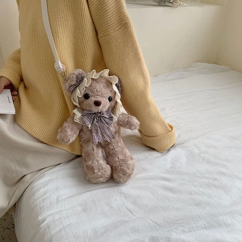 38 см kawaii bear shelliemei плюшевая сумка милый медведь кружева плюшевая кукла рюкзак портмоне подарок девушке