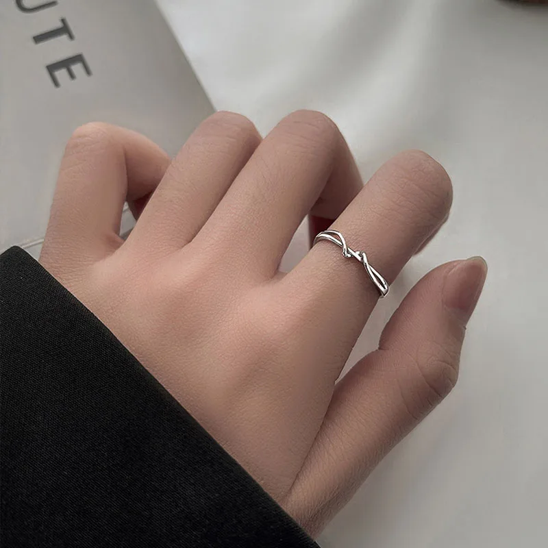 

Minimalism Finger Rings Overlapping Geometry Line Silver Ring For Women Wedding Party Birthday Gift Aesthetic Jewelry Wholesale