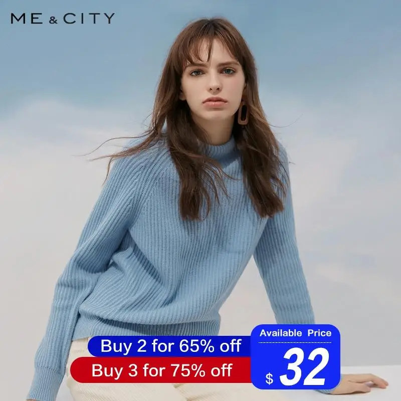 Me& city, шерсть, вязаный свитер для женщин, полувысокий воротник, пуловеры, Осень-зима, базовые женские свитера, утолщенные теплые свитера