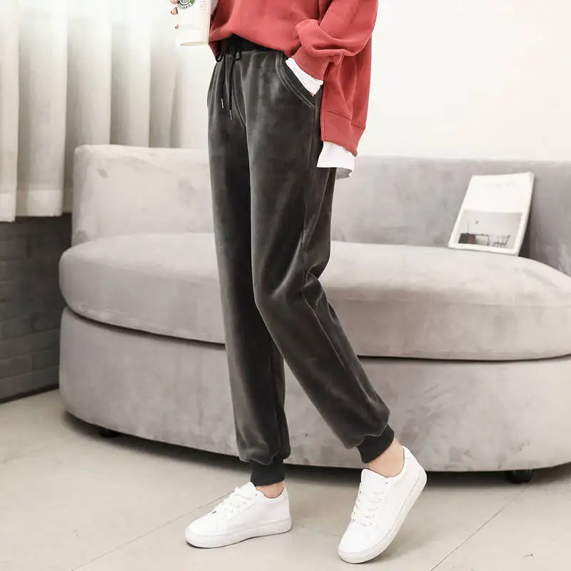 Женские шаровары из искусственного меха ягненка теплые однотонные бархатные