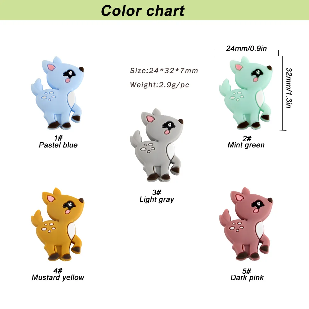 Sunrony 10pcs Cute Animals Deer Silicone Beads Rainbow Beads For Jewelry Making DIY Pacifier Clip Necklace Accessories