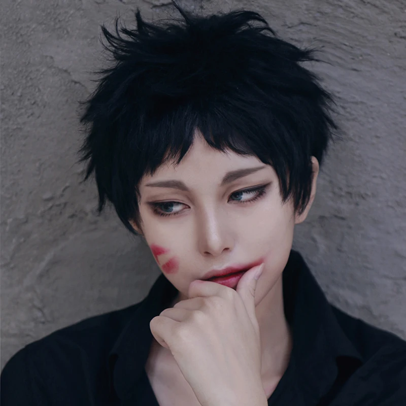 Парик для косплея Keiji Akaashi Haikyuu! Термостойкий короткий черный парик из