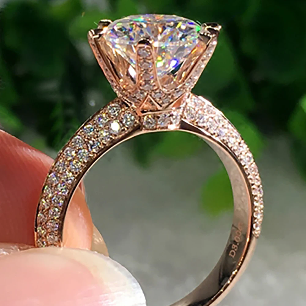 

Custom Solid 10K Au417 Rose Gold Ring Women Wedding Party Engagement Ring 1 2 3 4 5 Carat Round Moissanite Diamond Ring Trendy