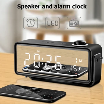 

LED Digital Dual Alarm Mirror Clock Wireless bluetooth Bass Speaker FM Radio+2 USB Charger Ports Music Player Snooze Temperature