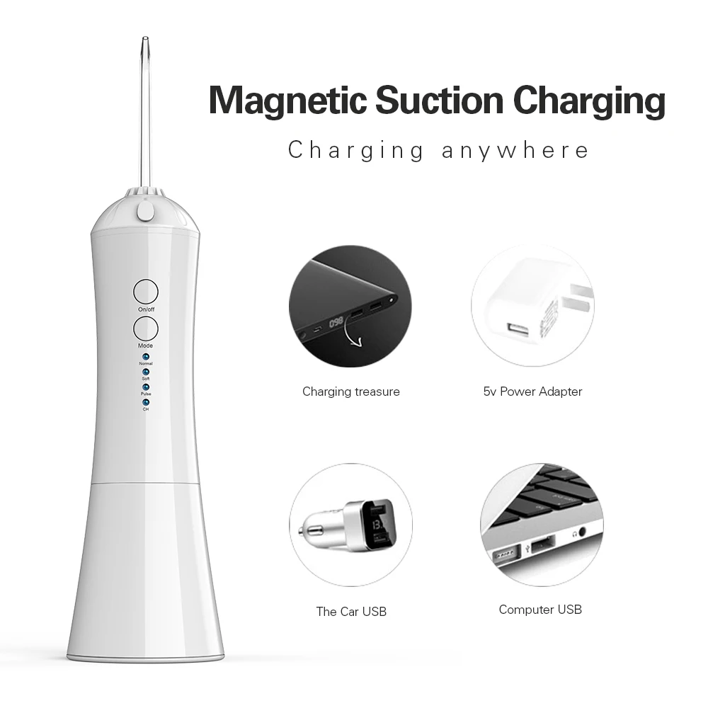 Koop AZDENT Draagbare Elektrische Monddouche USB Oplaadbare Water Tanden Bleken 230ml 3 of 8 Spray Jets Orthodontische Haren Nozzle