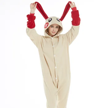 

One-piece Pajamas Long-sleeved Hooded Fall and Winter Sleepwear Soft Rabbit Animal Cartoon Bodysuit Unisex Nightclothing