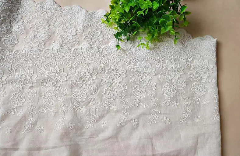 Lace Fabric 1 Yard Super Wide 100% Cotton Cloth Embroidered Lace Trim DIY Accessories Lace Fabric Width 22cm