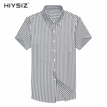 

HIYSIZ Striped Cotton Shirt Men Business Casual Shirts Mens Clothes Spring Summer Short Sleeve Camisa Social Masculina H6033S