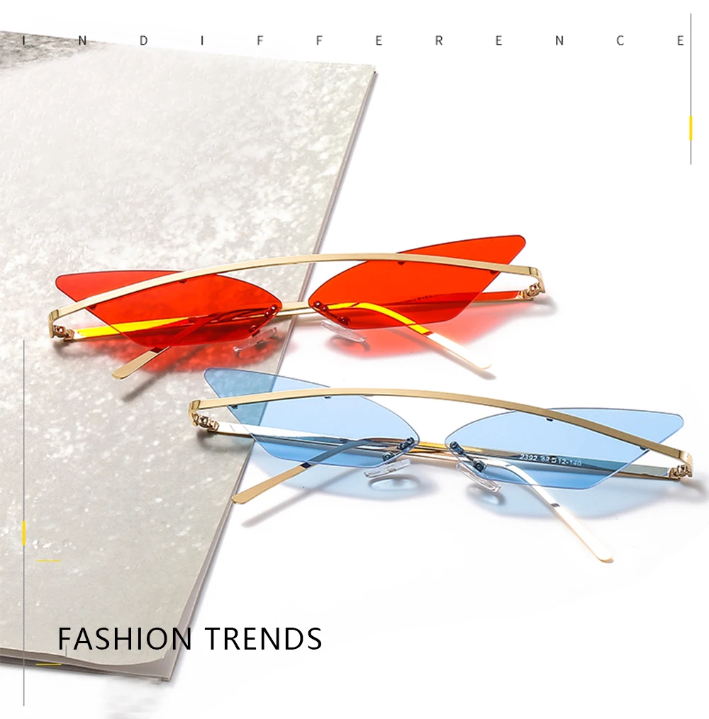 Vintage Cat Eye Sunglasses Unisex Multicolor Frameless Eyewear_voghion.com