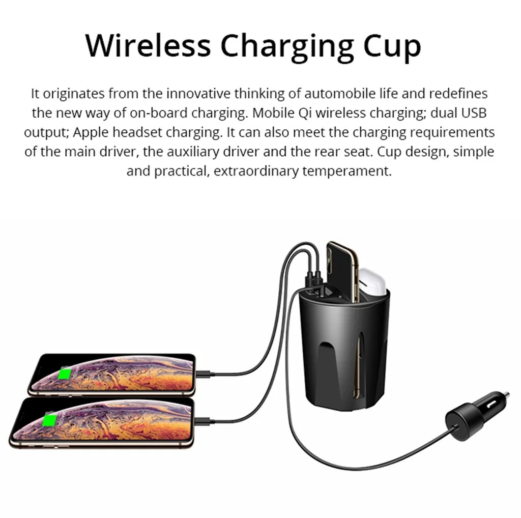 H30 Car Wireless Charger 3 in 1 For IPhone 11 10W Wireless Charger Cup with USB for iPhone 11/Pro/Pro Max for Airpods