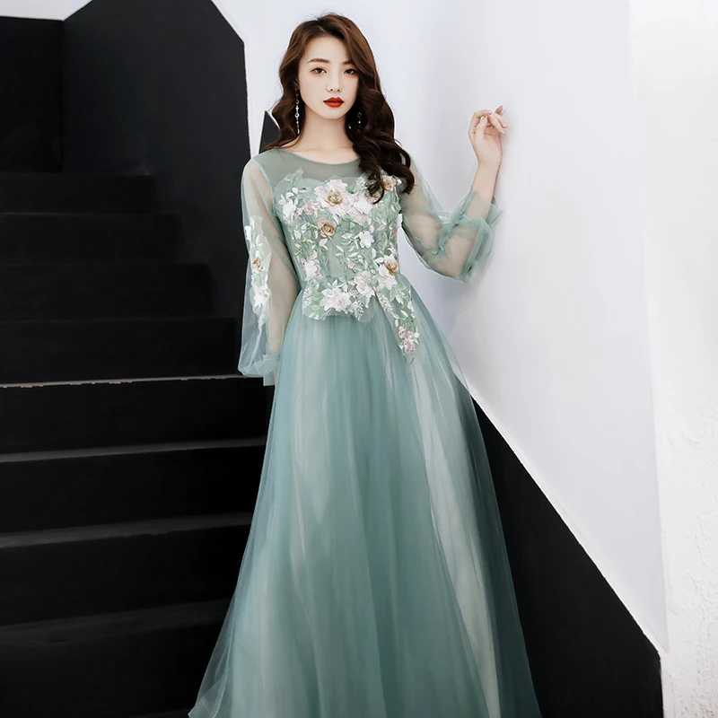 Это Yiiya вечернее платье Элегантные зеленые вечерние платья с круглым вырезом длинные платья с аппликацией для официального приема размера плюс robe de soiree LF159