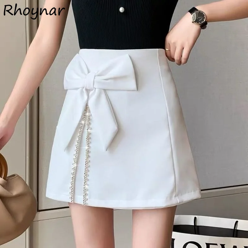 Faldas lisas con lazo lateral para mujer, ropa de calle femenina con corte en A, con temperamento Vintage que combina con todo, de cintura alta, de Jupe, para verano - AliExpress