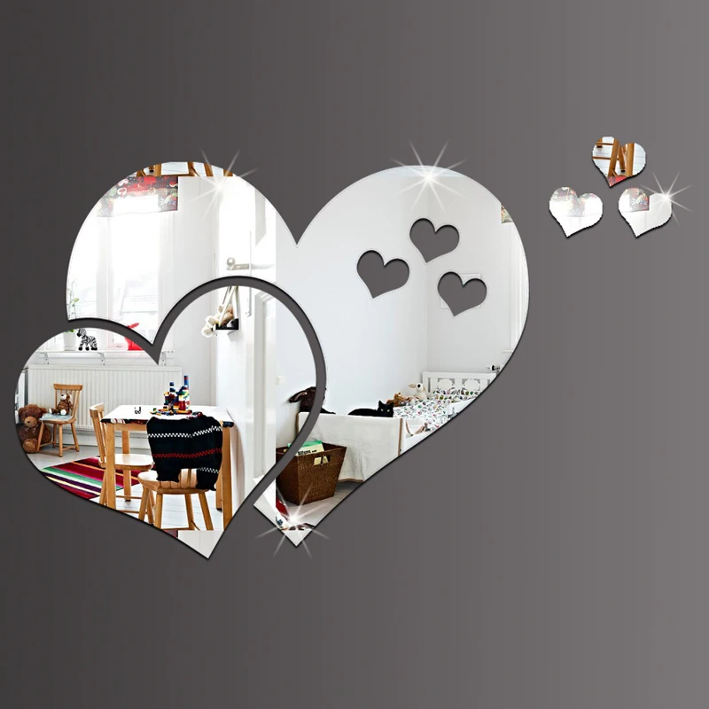 Nortic 3D Mirror Heart Shaped Stickers Set For Living Room Bathroom Artistic Decor Acrylic Adhesive Sticker On The Wall | Дом и сад