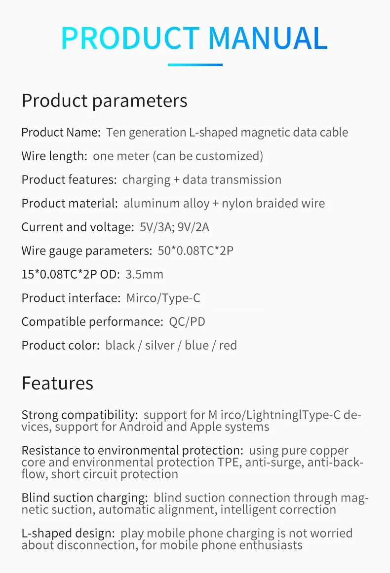Магнитный кабель Micro USB кабель 90 DegreeType C Быстрая зарядка для samsung S8 S9 huawei P20 P30 USB C Microusb кабель для передачи данных