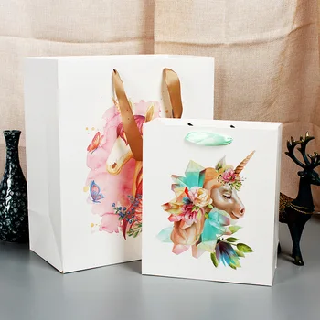 

10pcs New Unicorn Gift Paper Bags with Handles for Gifts Packing Wedding Birthday Christmas New Year Paperboard Gift Bags
