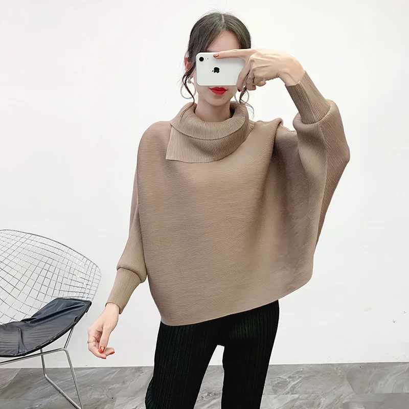 LANMREM New Scarf Collar Batwing Sleeves Pullover Twice Pleated Thickness Loose Autumn And Winter Sweatshirt WJ74304