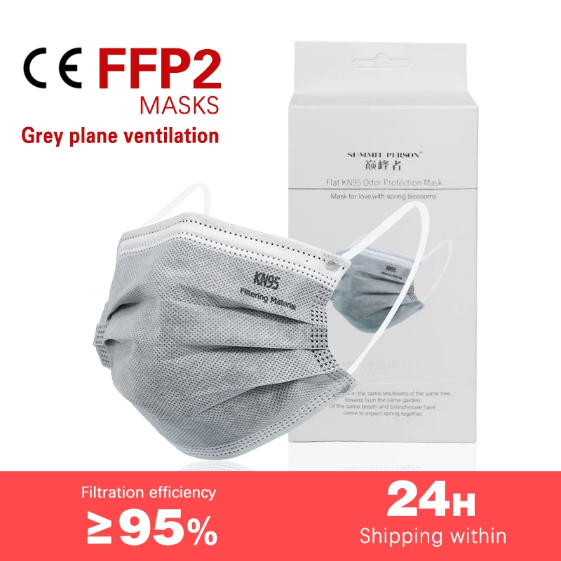 Mascarilla de 5 capas FFP2 KN95, Máscara protectora gris, antipolvo, anticontaminación, Fpp2, aprobada por la CE