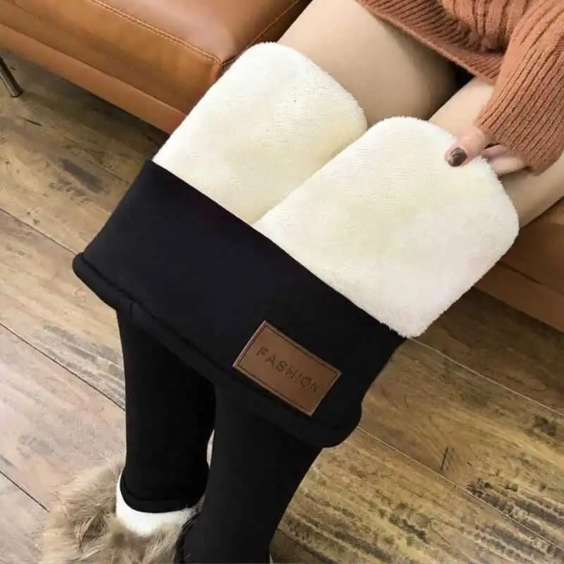 Women Winter Thick Velvet Wool Pants High Waist Hit Underpant Stretch Slim Trouser Cashmere Pencil Pant Soild Color Leggings