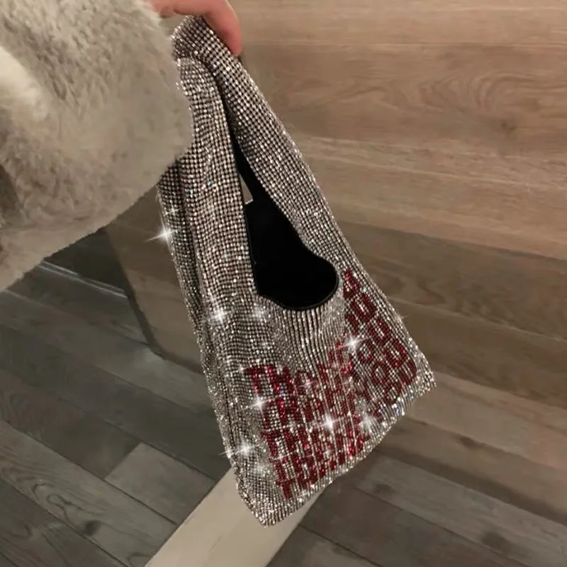 

2019 Spring Summer Woman New Stylish Silver Color Print Pattern Double Strap Sequined Handbag All Match