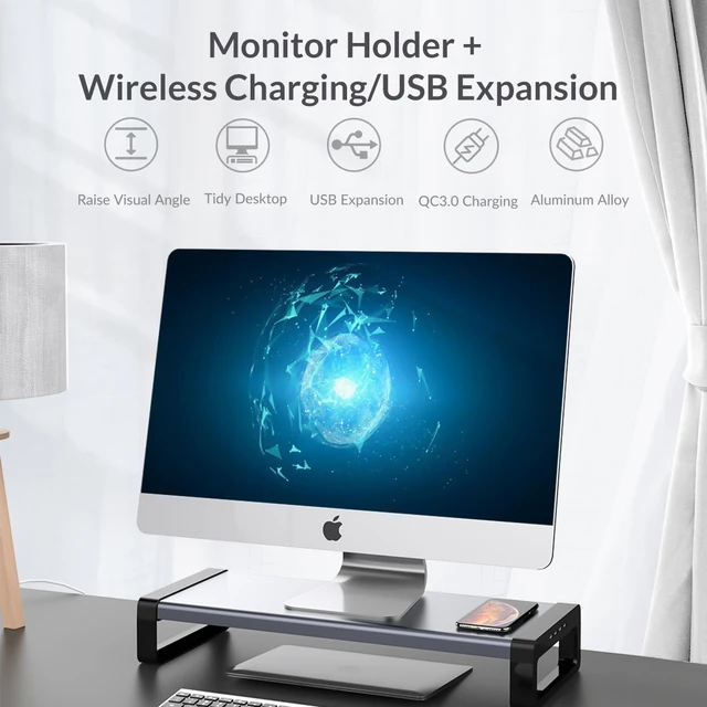 ORICO Monitor Stand Riser with USB3.0 HUB Quick Charge 3.0 Wireless  charging Aluminum Computer Stand