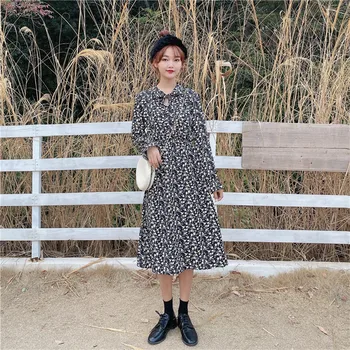 

French retro Spring Autumn Floral Dress 2020 new Korean long Sleeve Dress temperament Dress for Women Clothing b80