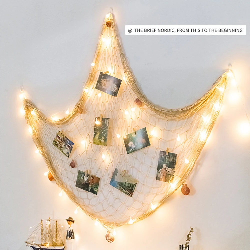 Photo Frames Collage Home Ornament Fishing Net DIY Display Cards Seashell Organizer Decoration Artwork Hanging Wall Bedroom
