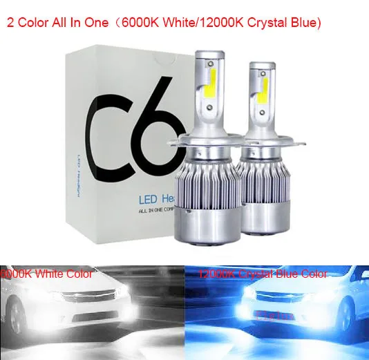 Muxall супер яркие Автомобильные фары лампы H4 H7 9003 HB2 H11 светодиодный H1 H3 H8 H9 880 9005 9006 H13 9004 9007 авто фары светодиодный лампы - Испускаемый цвет: 6000K 12000K 2Color
