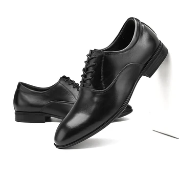 

Men genuine Leather Shoes Oxford Men's Dress business Shoes lace up Flat Shoes Breathable Men's Banquet Wedding party Shoes