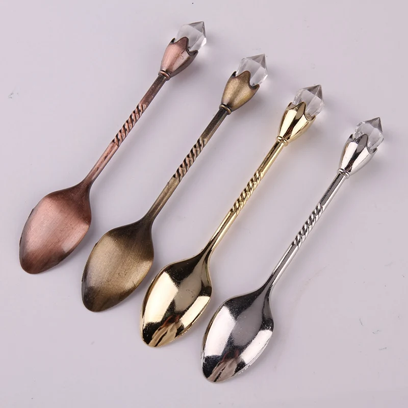 New 1Pcs Retro Coffee Spoon Gold Silver Bronze Color Emulated large diamond Spoon Dessert Spoon