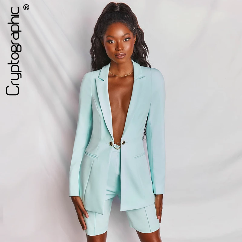 

Cryptographic Blazer and Short Formal Shorts Set 2020 Women Clothing Shorts With Jacket Two Piece Set Business Casual Blazer