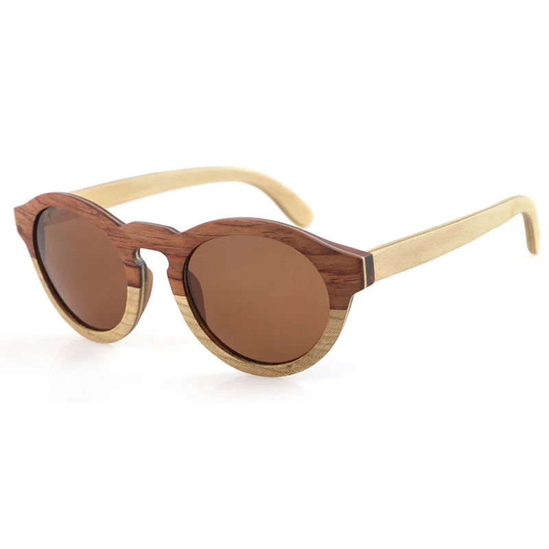 

Dropship Polarized Cheap Promotion Custom Multicolor round Women Red Sandal Walnut Laminated Wooden Double Color Sunglasses