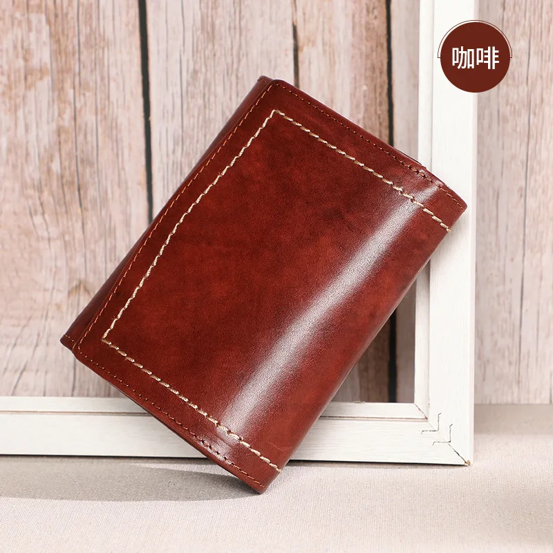 New Authentic Leather Retro Women's Wallet, Short, Multi-purpose Small Change, Fashionable Card Bag, Women's Bag - Цвет: Brown