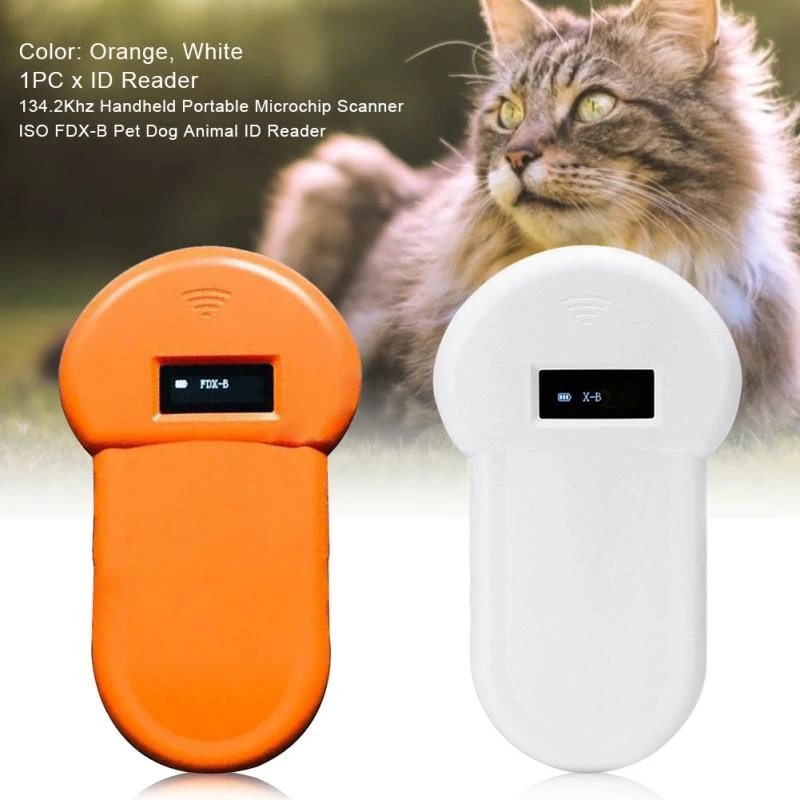 Pet ID Reader Scanner for Cats Horse Pet Dog Handheld Portable OLED Display Low Frequency Built-in Buzzer Home Tracking ABS Microchip Scanner Rechargeable Stable FDX-B Animal ID Reader