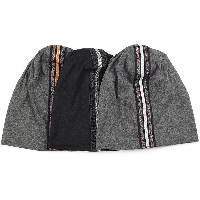 

Fashion Woman Spring Winter Autumn Beanie Hat Cotton Skull Caps With Stripe Accessories For Adults Man Beanies Warm