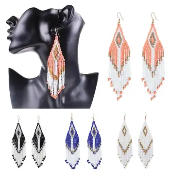 

Handmade Ear Drop Earring Multicolor Seed Beads Statement Tassel Earrings For Women Long Boho Fringed Dangle Earings Ethnic New
