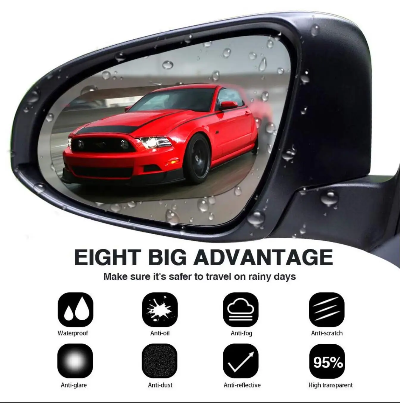 2PCS Car Film Anti Rain Water Repellent Film Car Mirror Window Clear Films Anti Dazzle Rearview Mirror Fog Rainproof