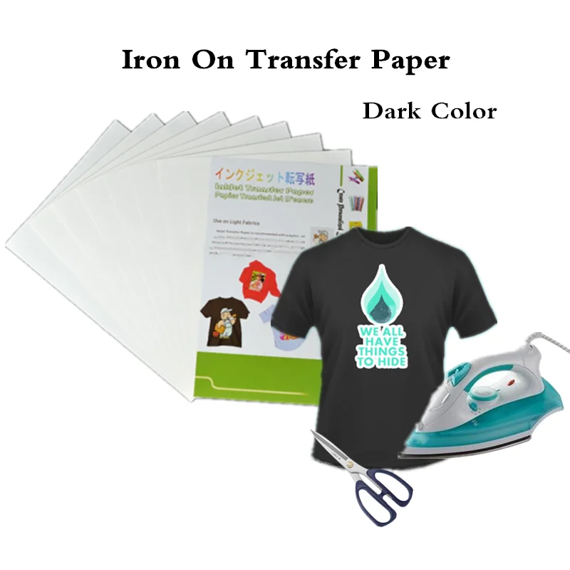 Papel transferencia térmica por inyección de tinta para camisetas, 100% algodón, para oscuras y ligeras, A4 x hojas|iron on heat transferiron on transfer paper - AliExpress