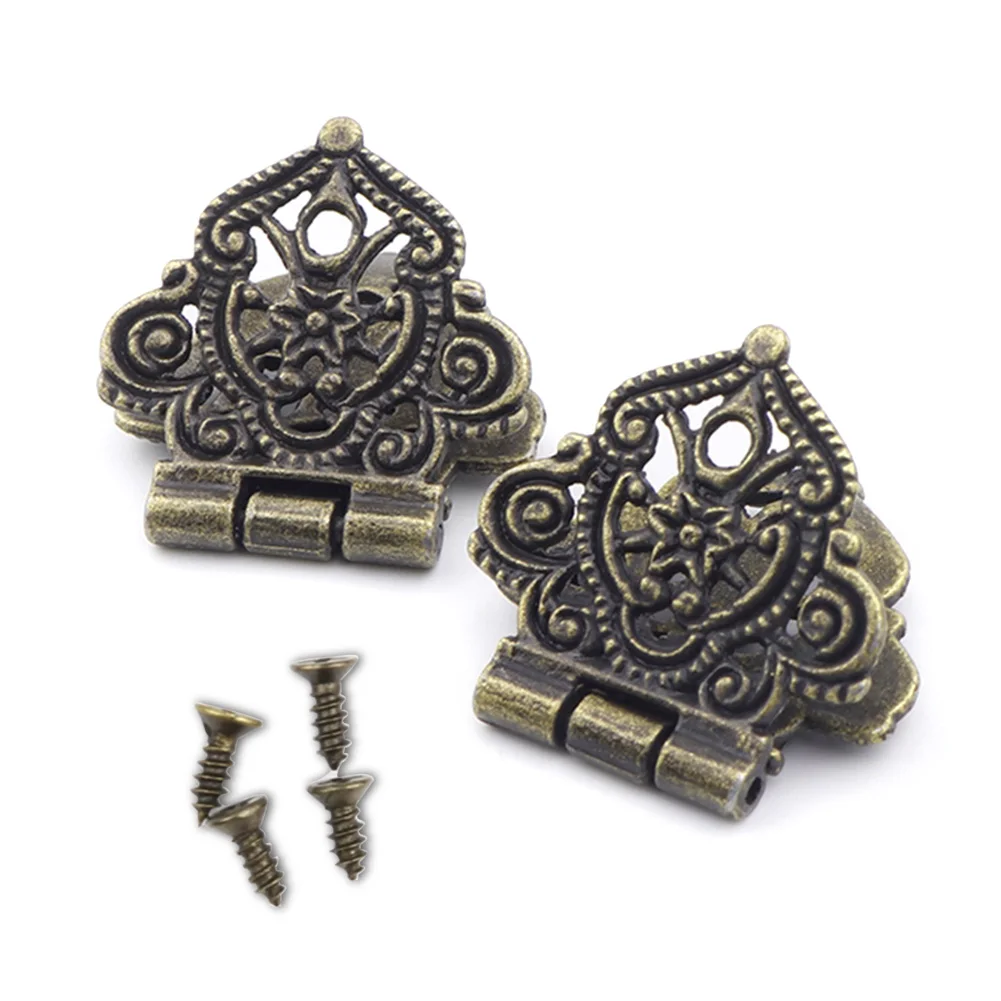 

2pcs Antique Gold/Bronze Metal DIY for Jewelry Wooden Furniture Box Latch Dolls House Lock Decorative Cabinet Hinges With Screws