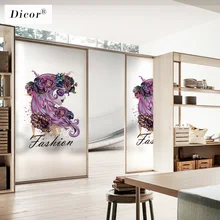 DICOR Новая мода длинные волосы цветок девушка искусство стеклянная пленка Съемный матовый водонепроницаемый спальня домашний Декор Наклейка Фреска BLT1222